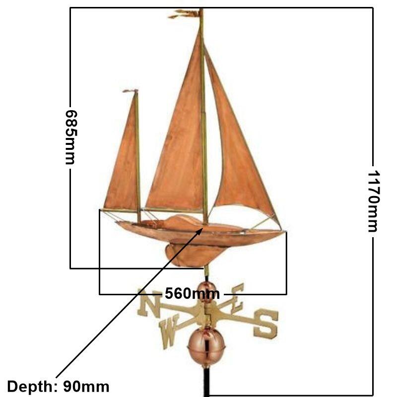 Large copper sail boat weathervane