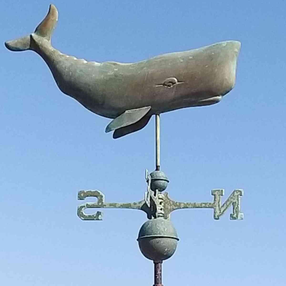 Large copper weathered whale weathervane