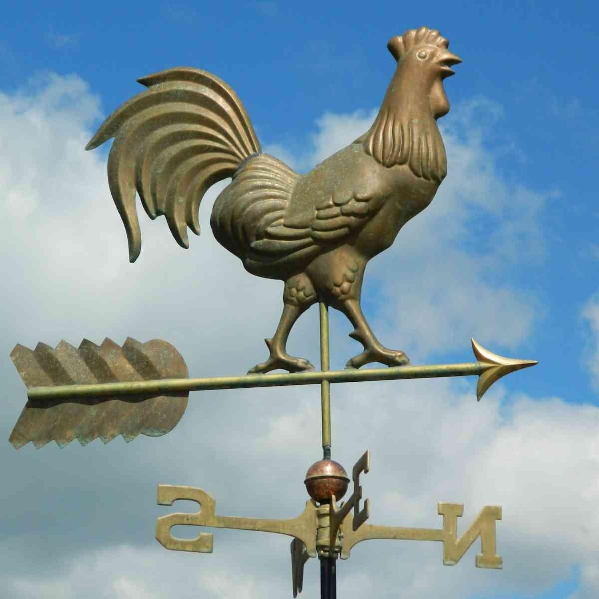 Large hand cast copper antique weathered cockerel weathervane
