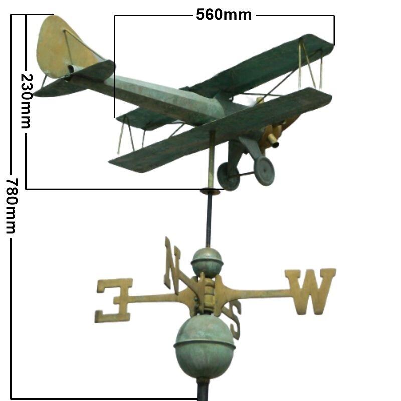 Large pure copper antique verdigris biplane weathervane