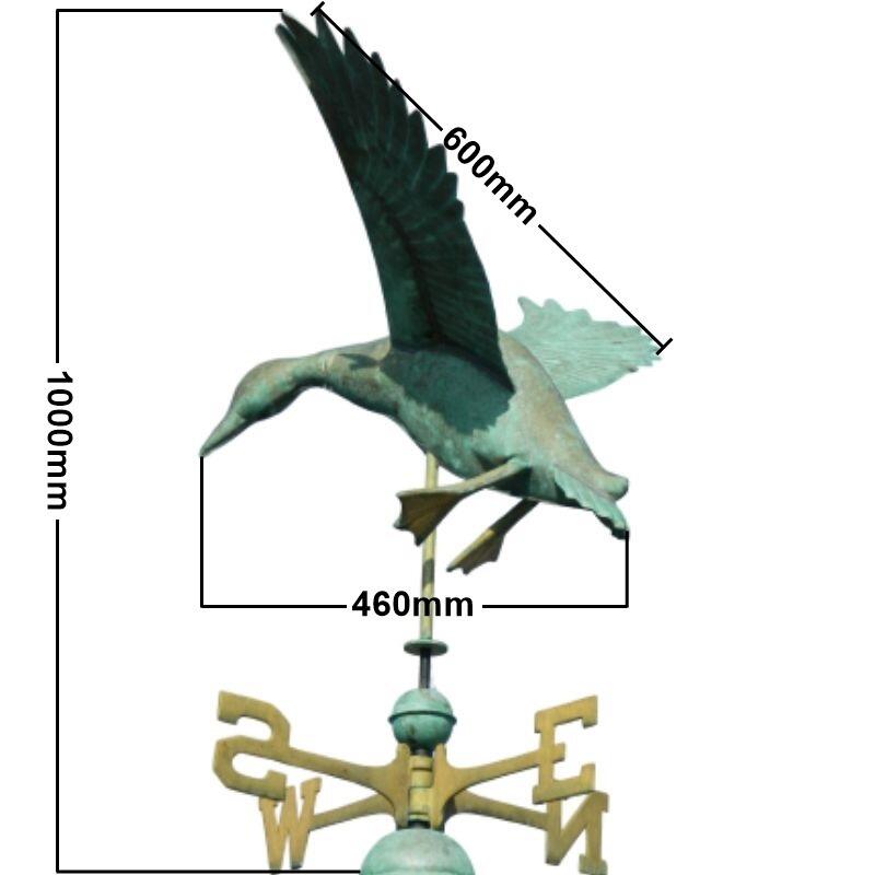 Large pure copper landing duck weathervane vintage aged verdigris