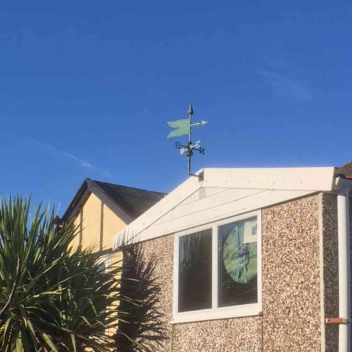 Medium genuine copper weathered verdigris banner weathervane