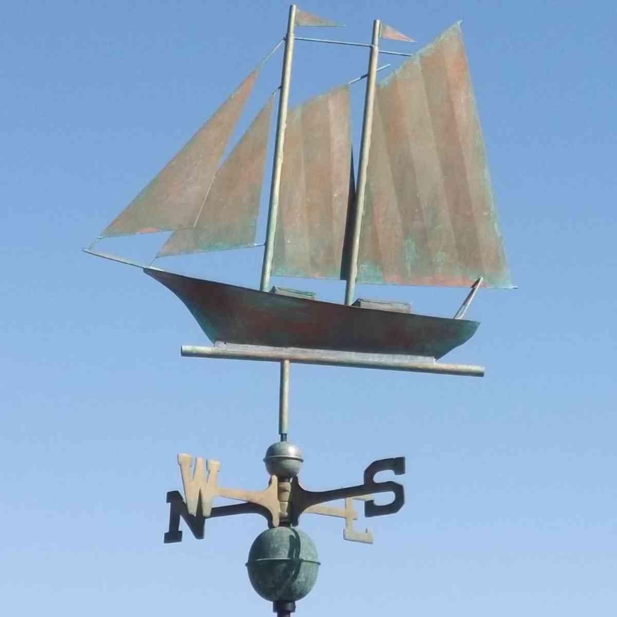 Large verdigris schooner weathervane