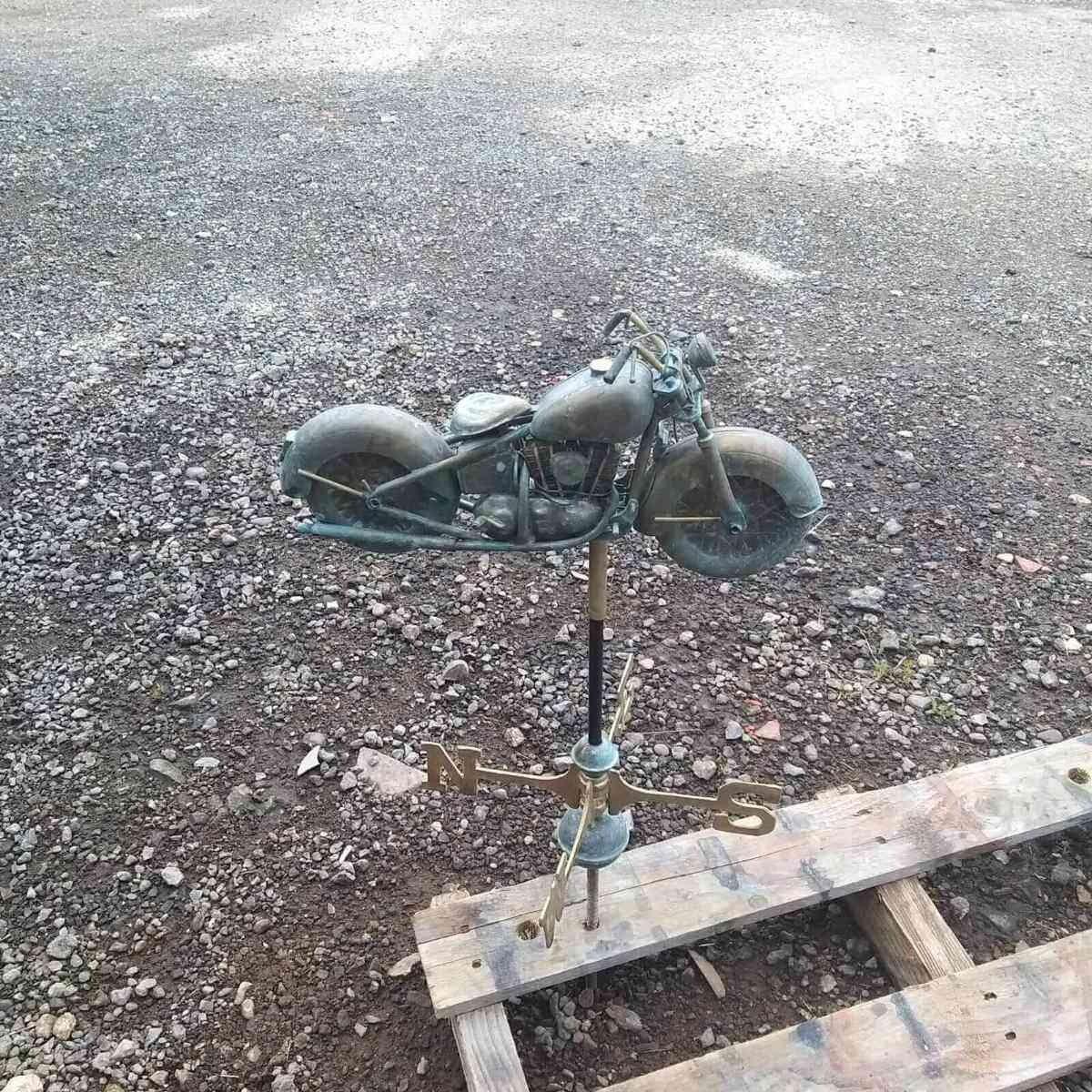Medium aged copper motorcycle weathervane