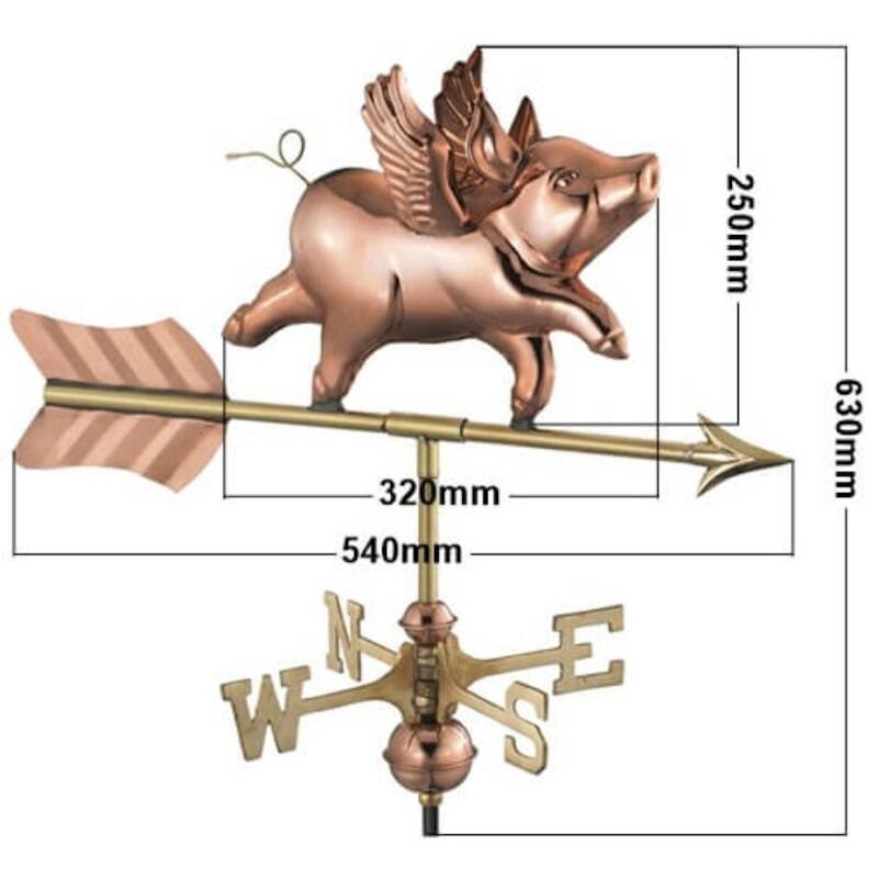 Medium copper flying pig weathervane
