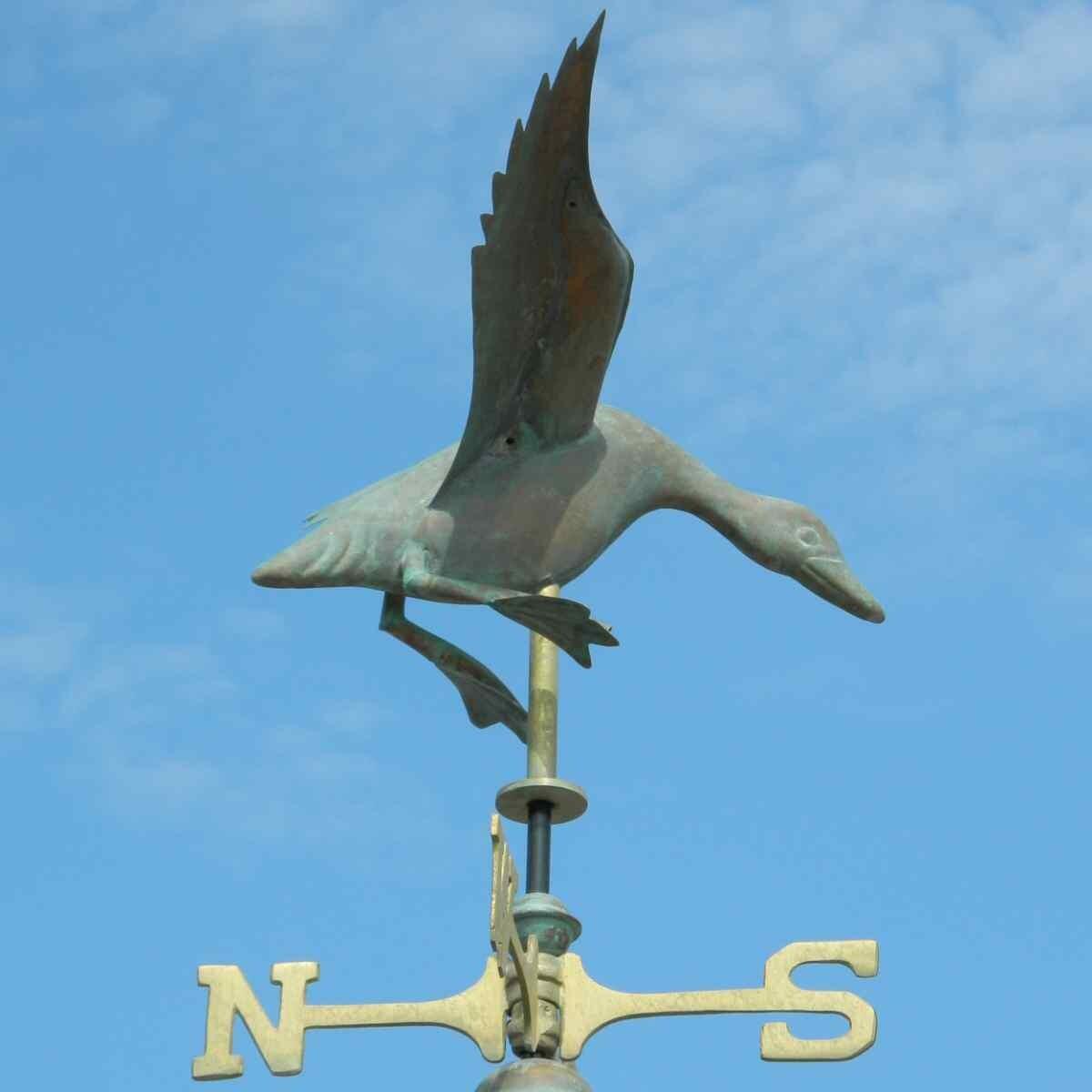Medium genuine copper vintage aged verdigris landing duck weathervane