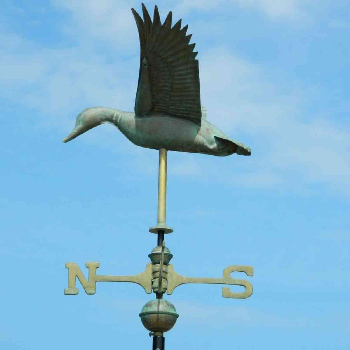Medium genuine hand crafted copper verdigris flying duck weathervane