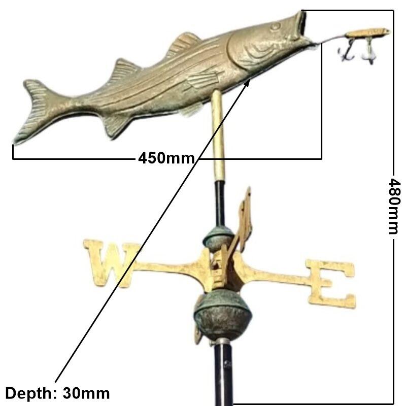 Medium pure copper fish and lure weathervane verdigris patina