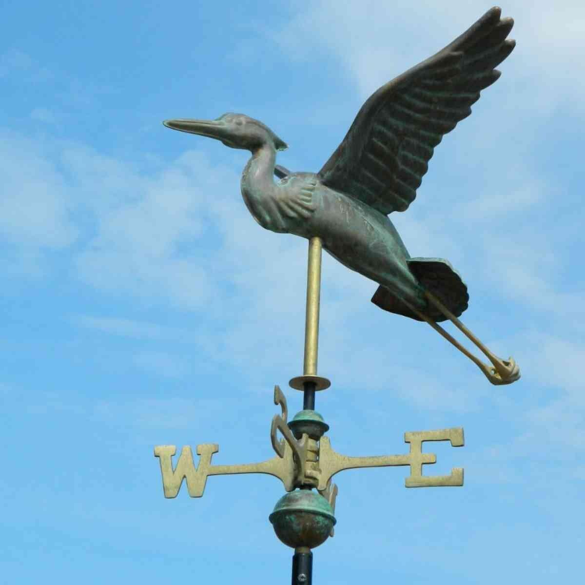 Medium vintage copper verdigris blue heron weathervane