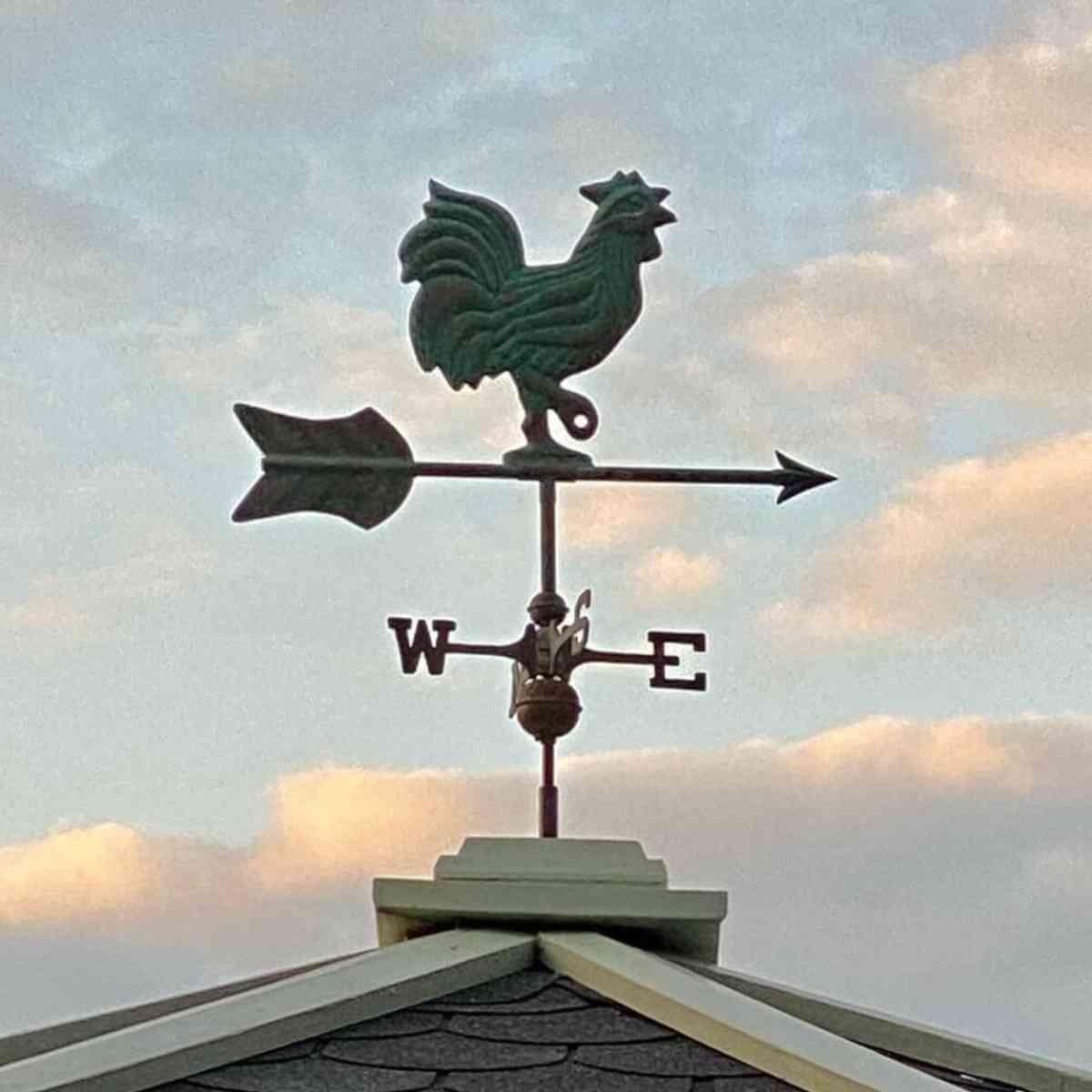 Medium weathered verdigris copper cockerel weathervane