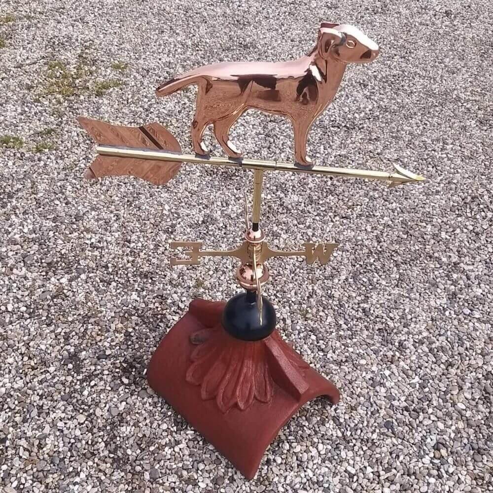 Labrador weathervane fixed to a half round ridge tile