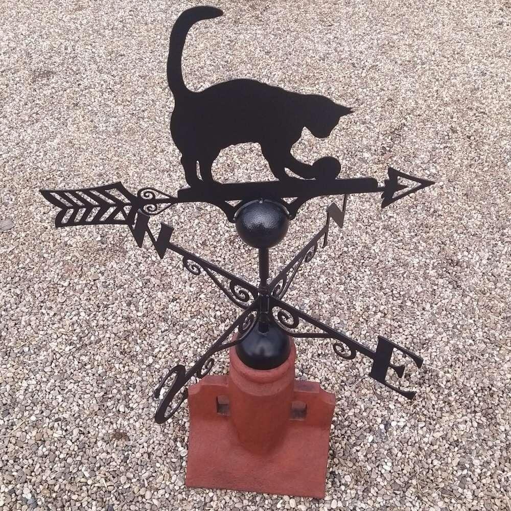 Cat weathervane fitted to a 45 degree ridge tile