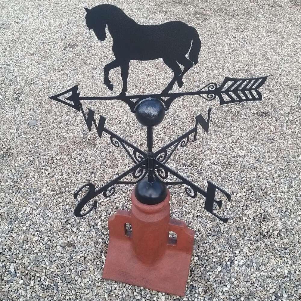 Horse weathervane fitted on a 45 degree ridge tile finial