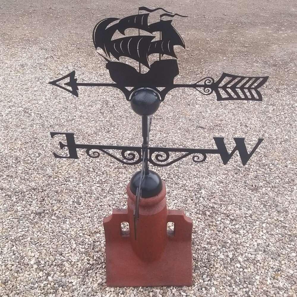 Pirate ship weathervane fitted to 45 degree ridge tile