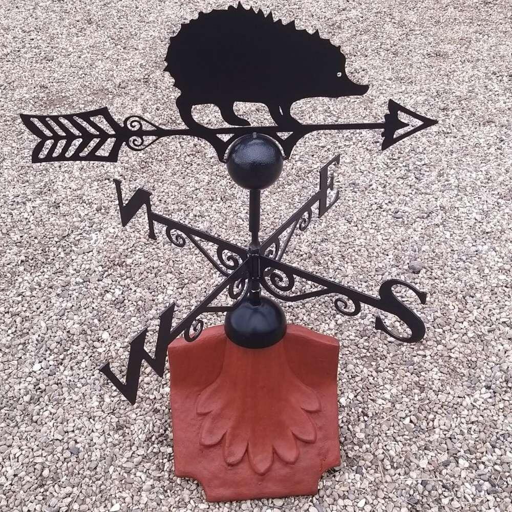 Hedgehog weathervane on a ridge tile finial fitting with multiple angle options