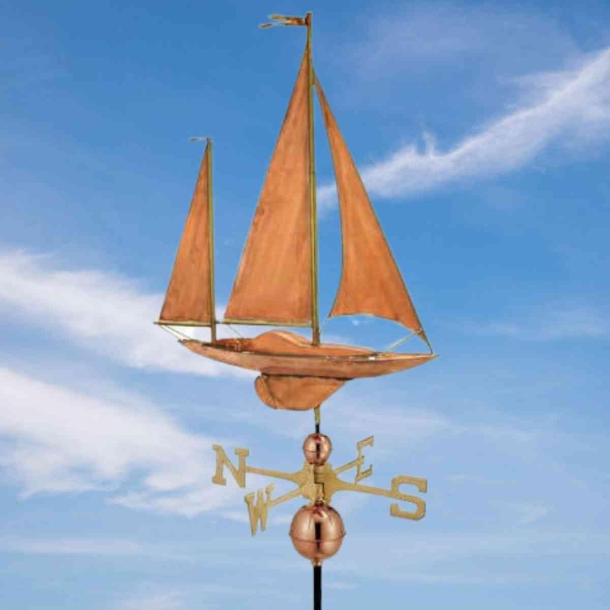 Large copper sail boat weathervane