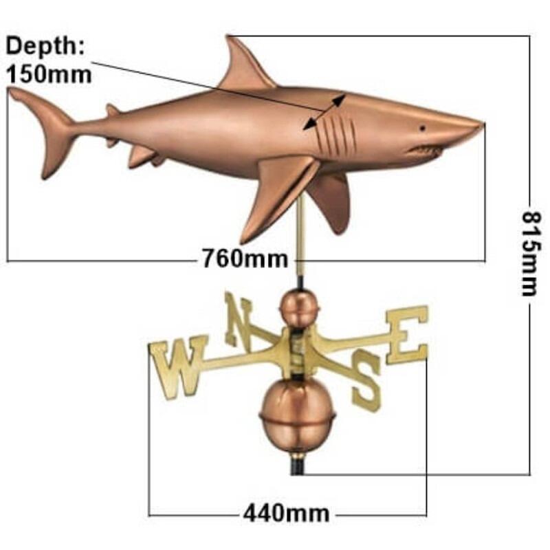 Large copper shark weathervane