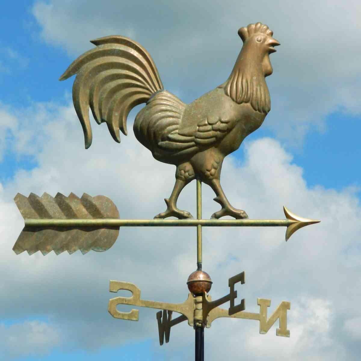Large hand cast copper antique weathered cockerel weathervane