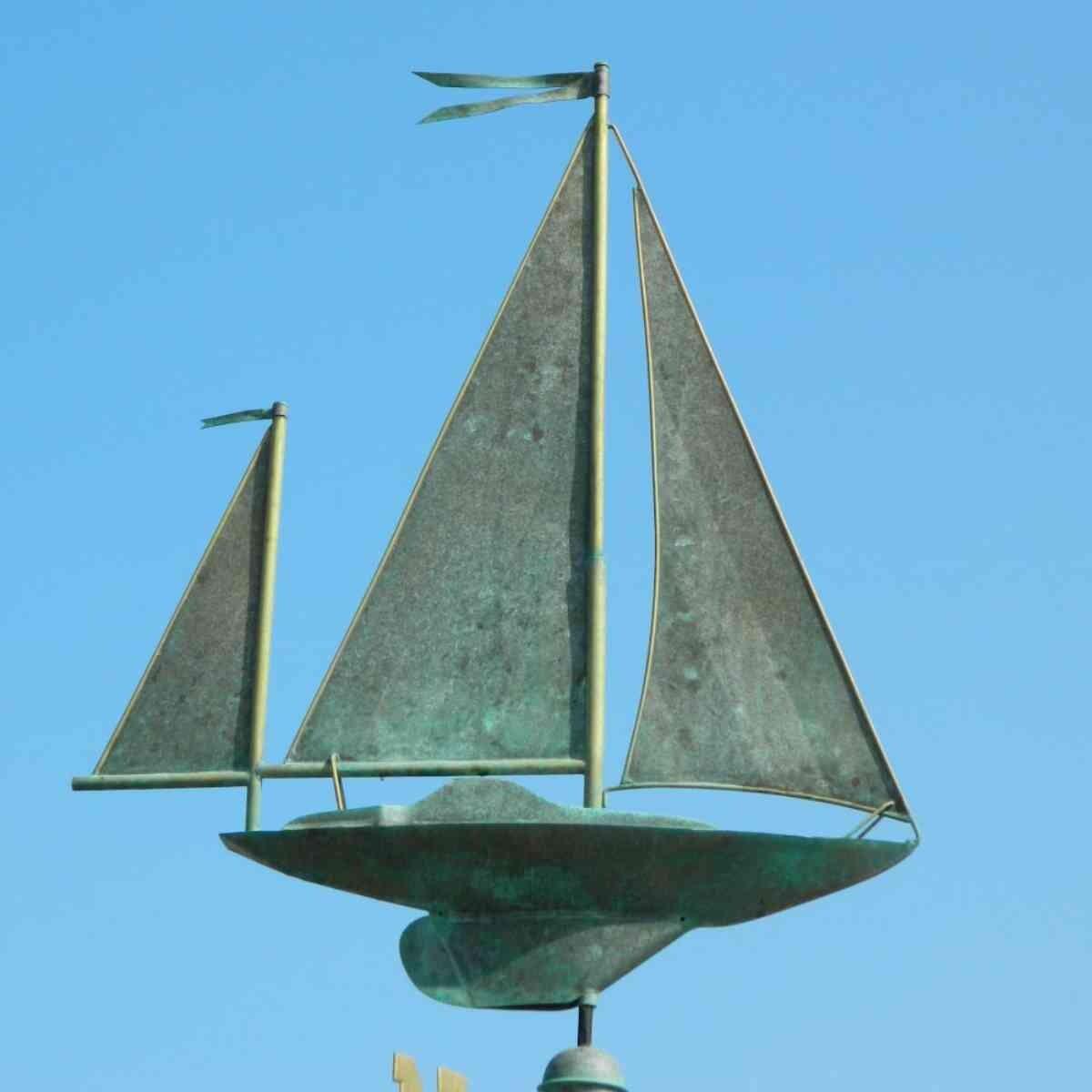 Large pure copper aged weathered verdigris sailboat weathervane