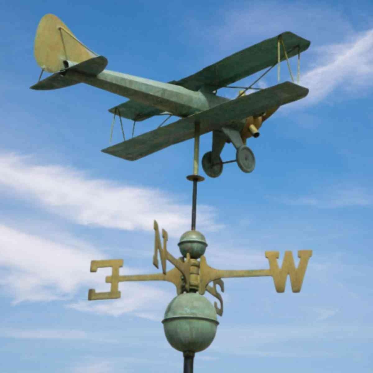 Large pure copper antique verdigris biplane weathervane