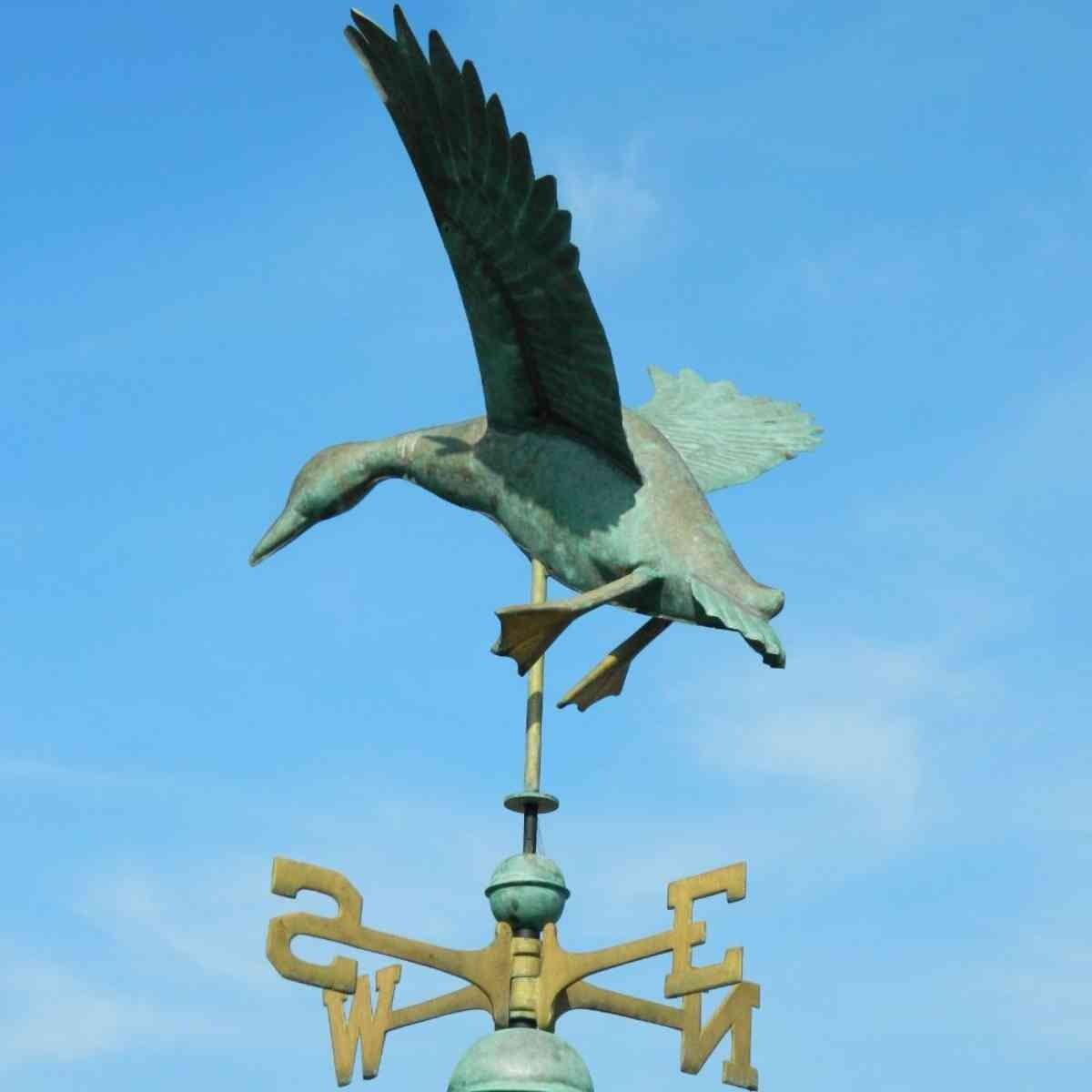 Large pure copper landing duck weathervane vintage aged verdigris