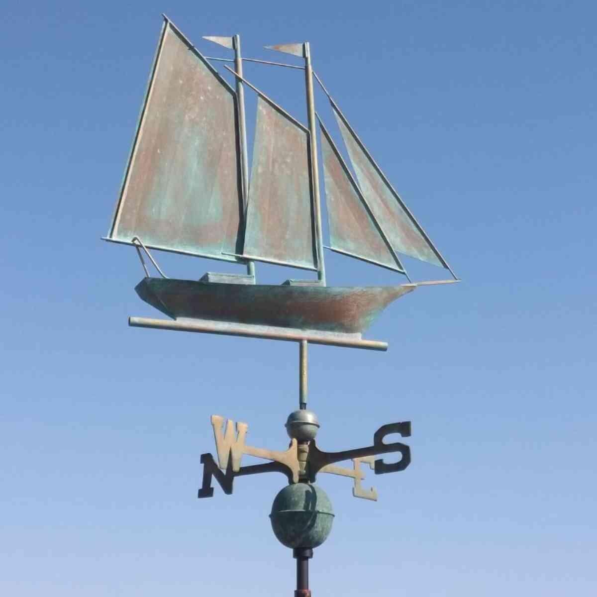 Large verdigris schooner weathervane