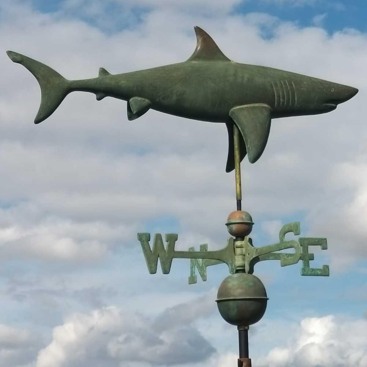 Large verdigris shark weathervane