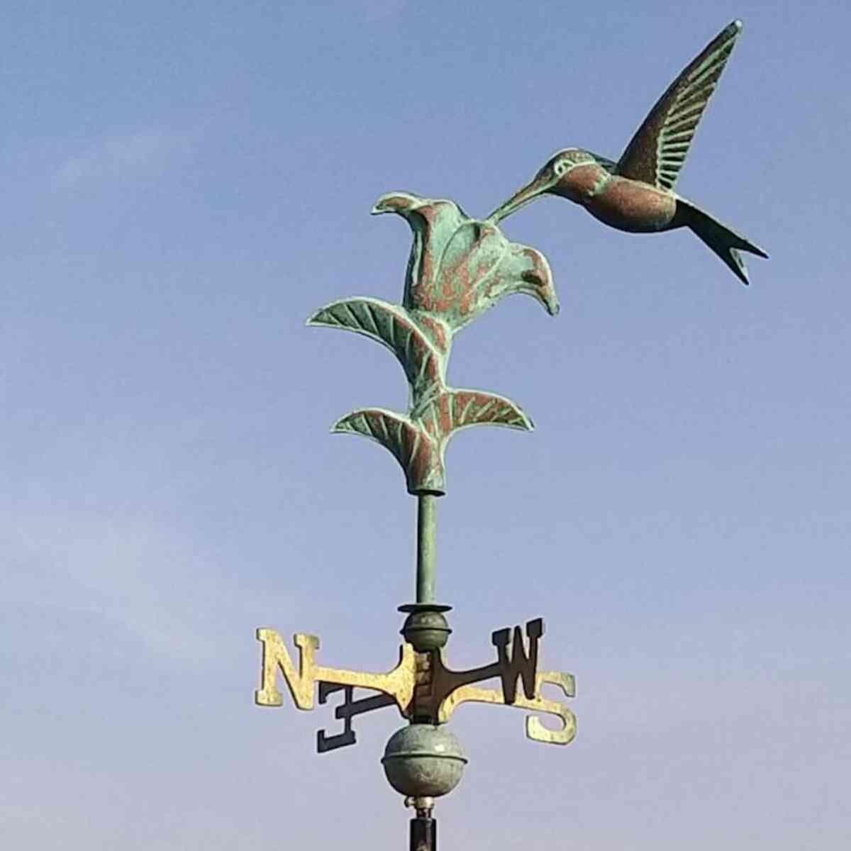 Medium aged copper hummingbird weathervane