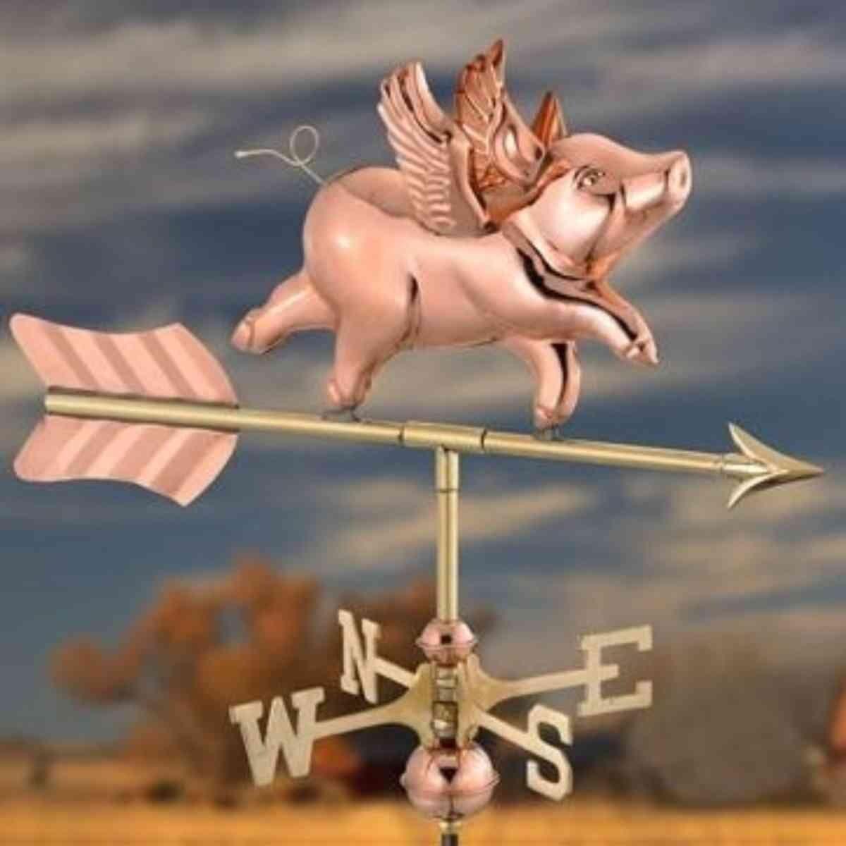 Medium copper flying pig weathervane