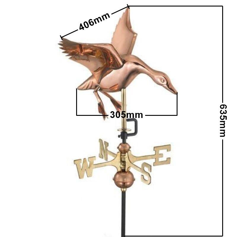Medium copper landing duck weathervane