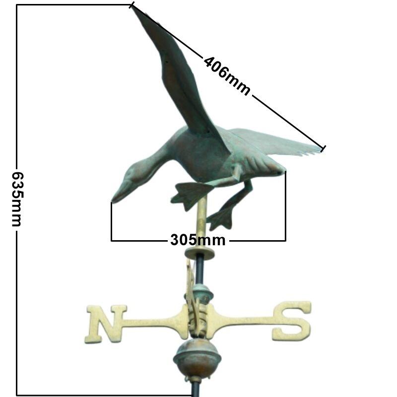 Medium genuine copper vintage aged verdigris landing duck weathervane
