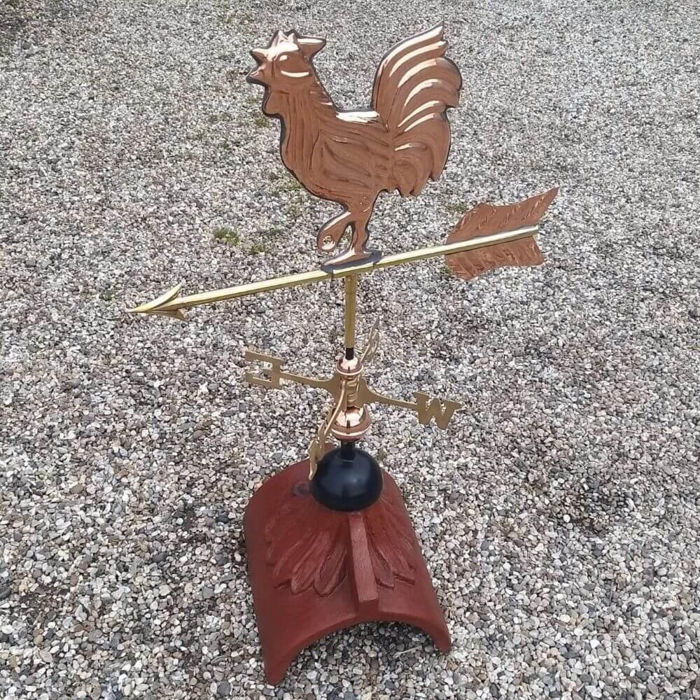 Cockerel weathervane supplied on a half round ridge