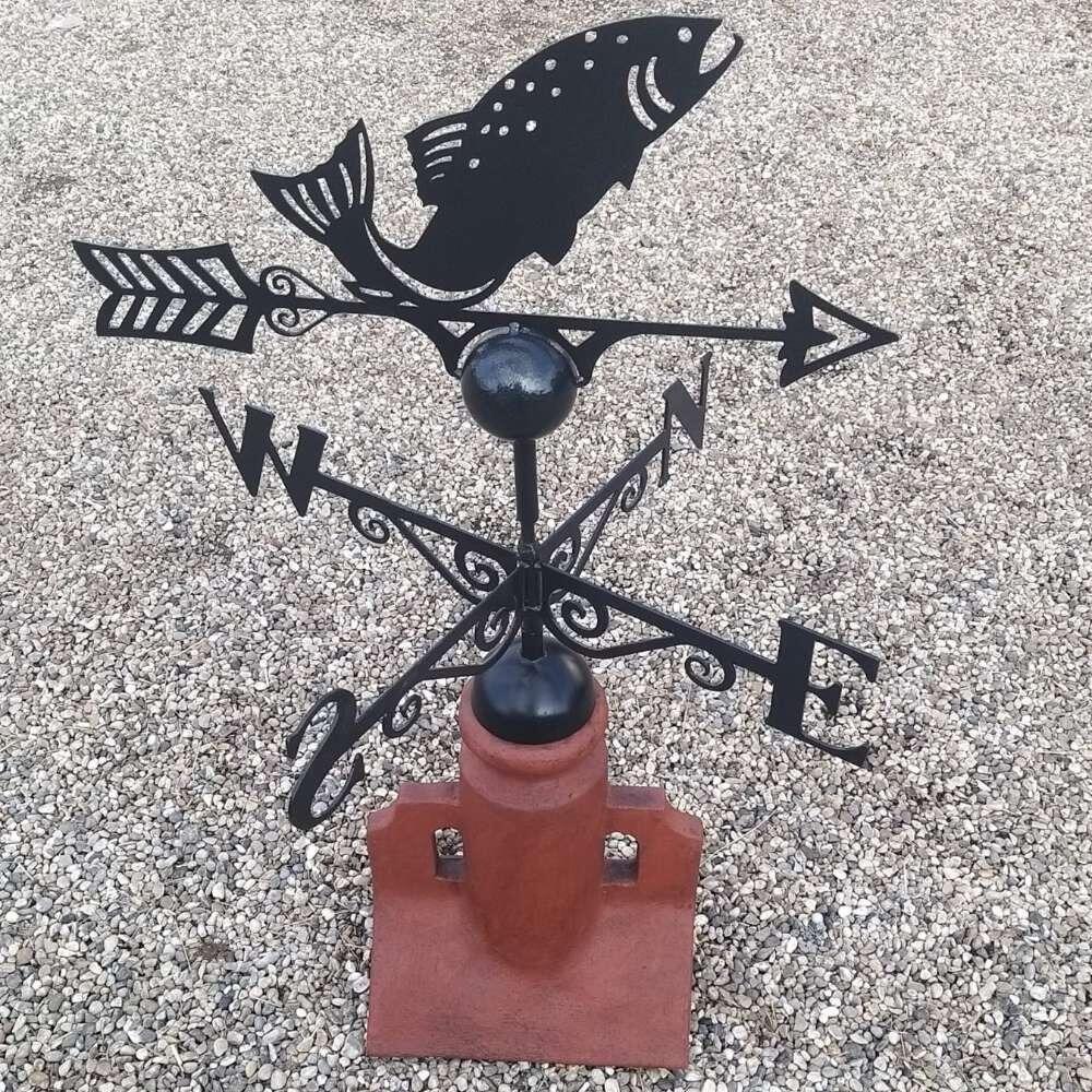 Fish weathervane on a 45 degree ridge tile finial