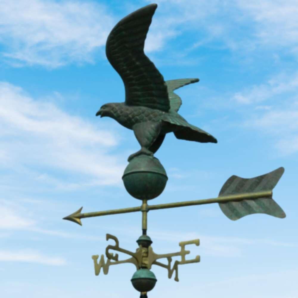 Eagle verdigris weathervane on a ridge tile finial fitting with multiple angle options