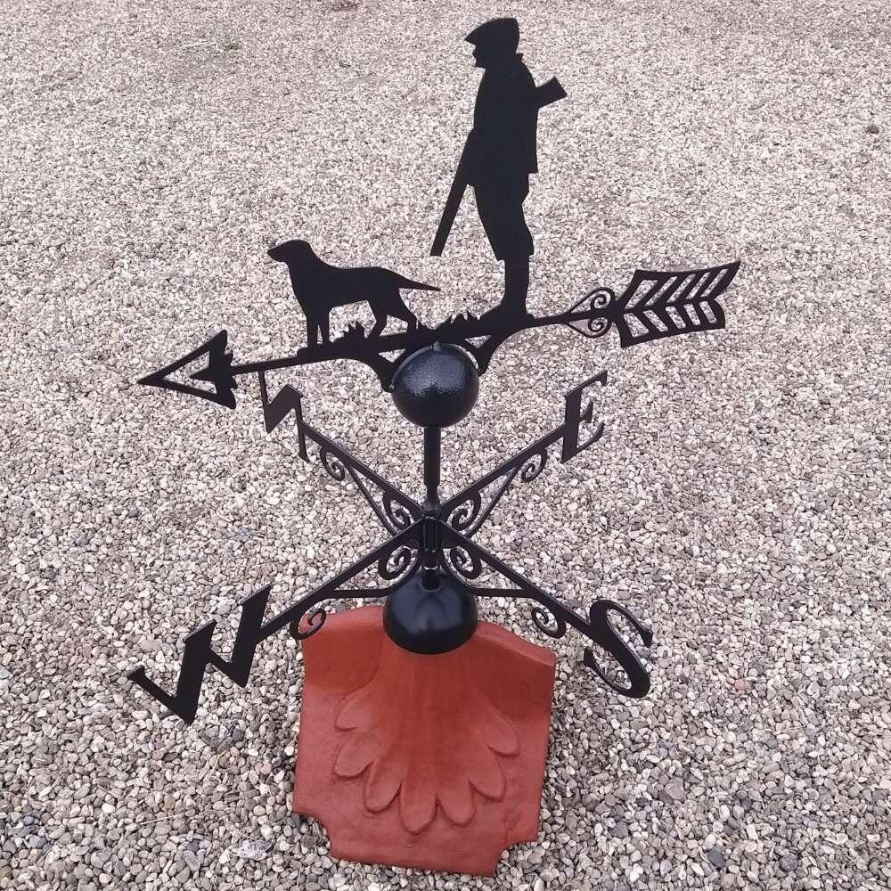 Hunting gun down weathervane on a ridge tile finial fitting with multiple angle options