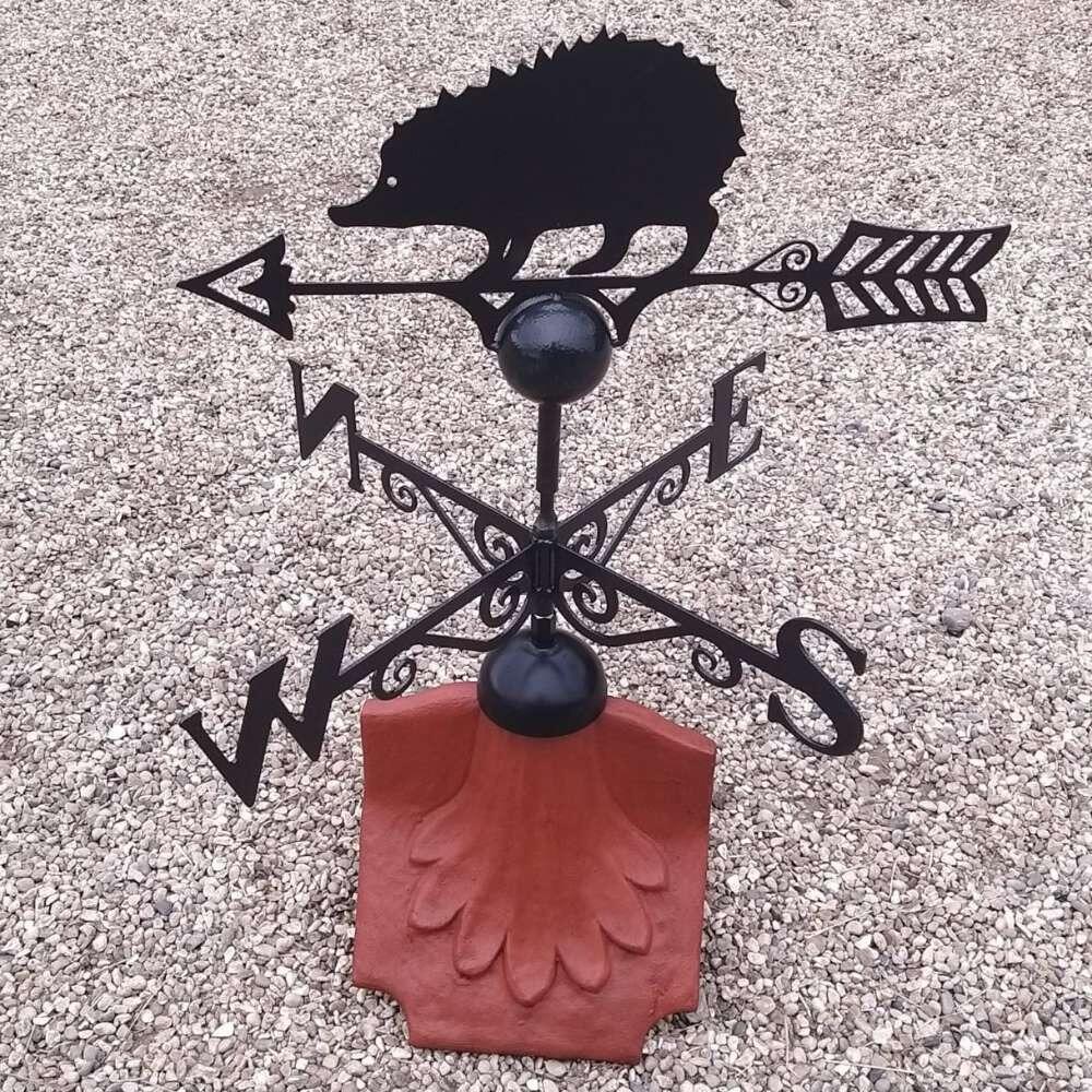 Hedgehog weathervane on a ridge tile finial fitting with multiple angle options