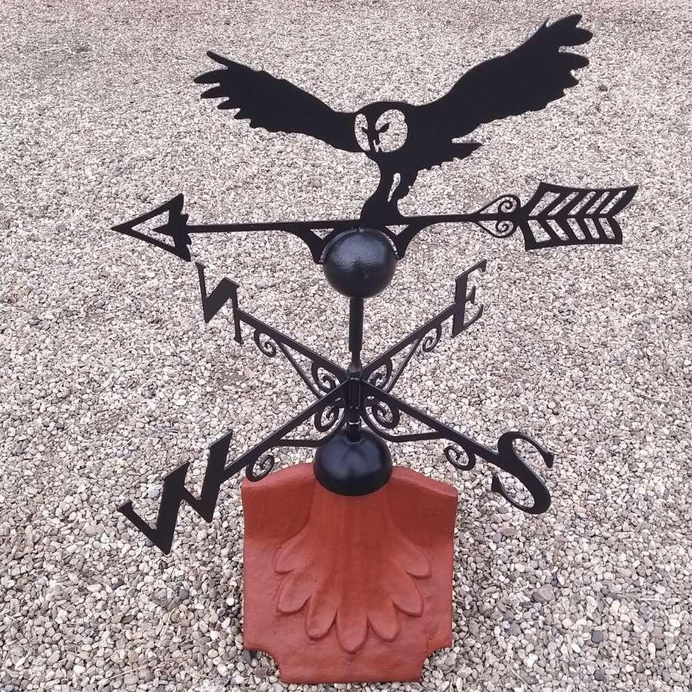 Owl weathervane on a ridge tile finial fitting with multiple angle options