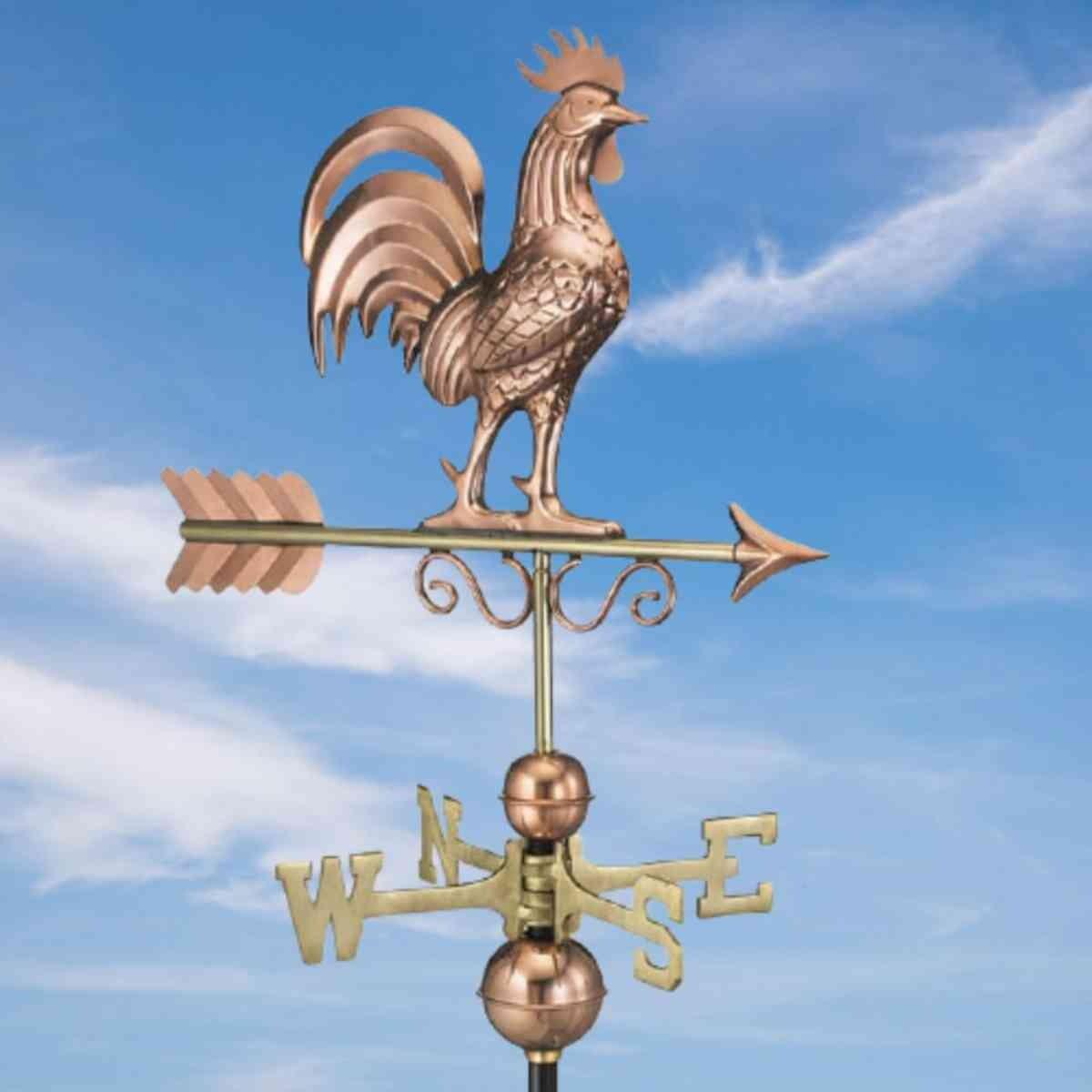 Large copper bantam rooster weathervane