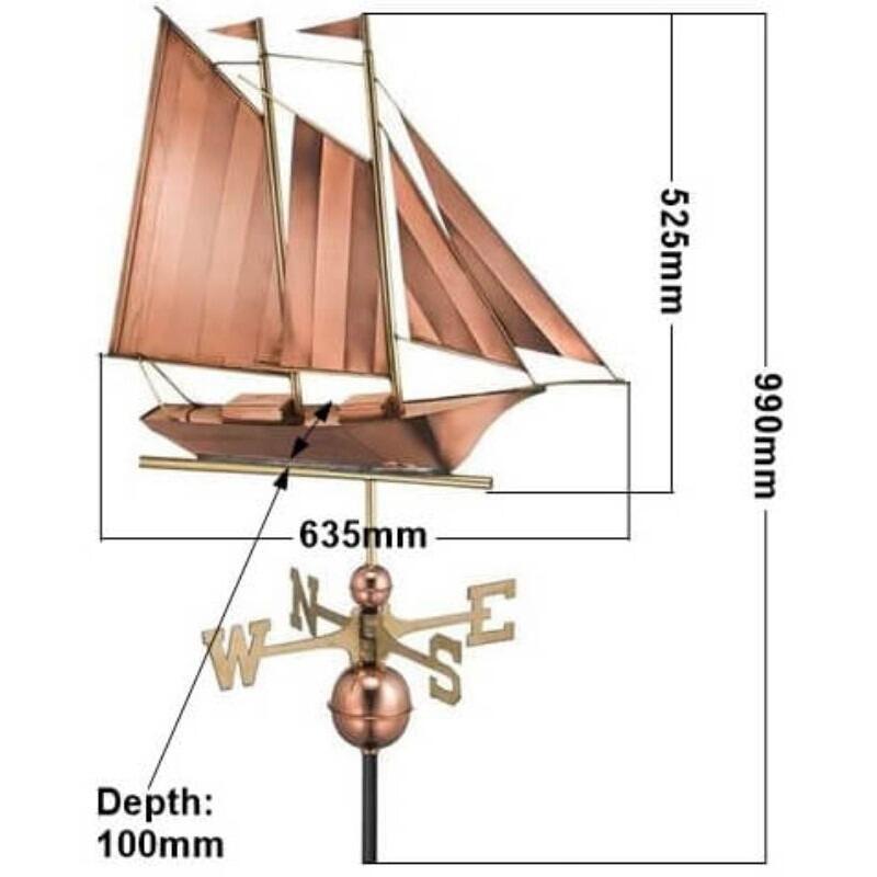 Large copper schooner weathervane