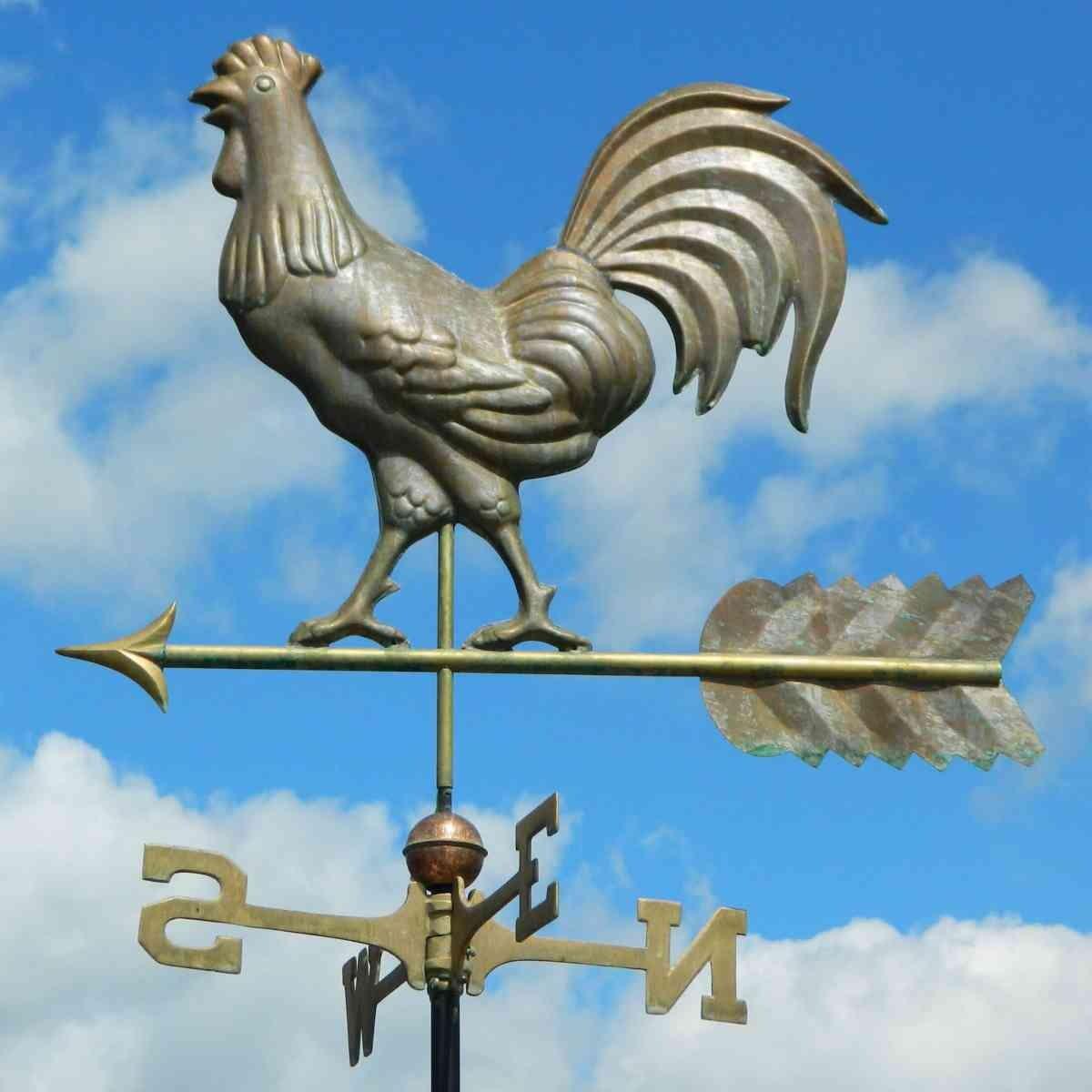 Large hand cast copper antique weathered cockerel weathervane
