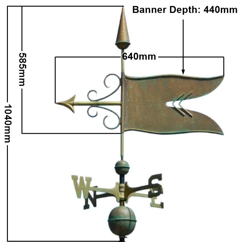 Large handmade copper vintage banner weathervane