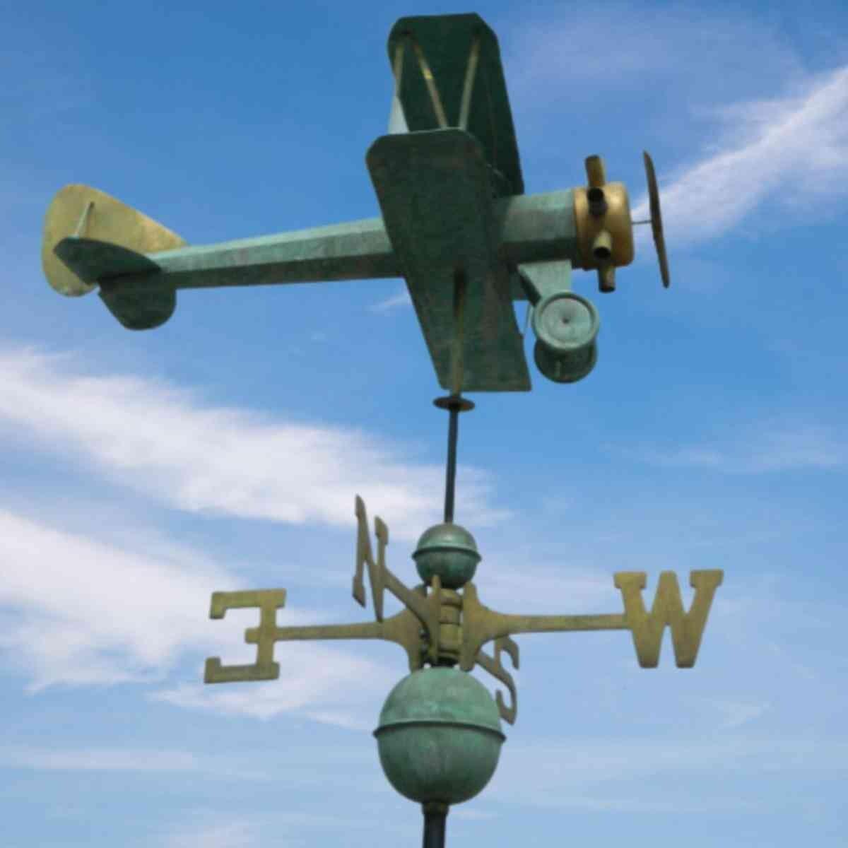 Large pure copper antique verdigris biplane weathervane