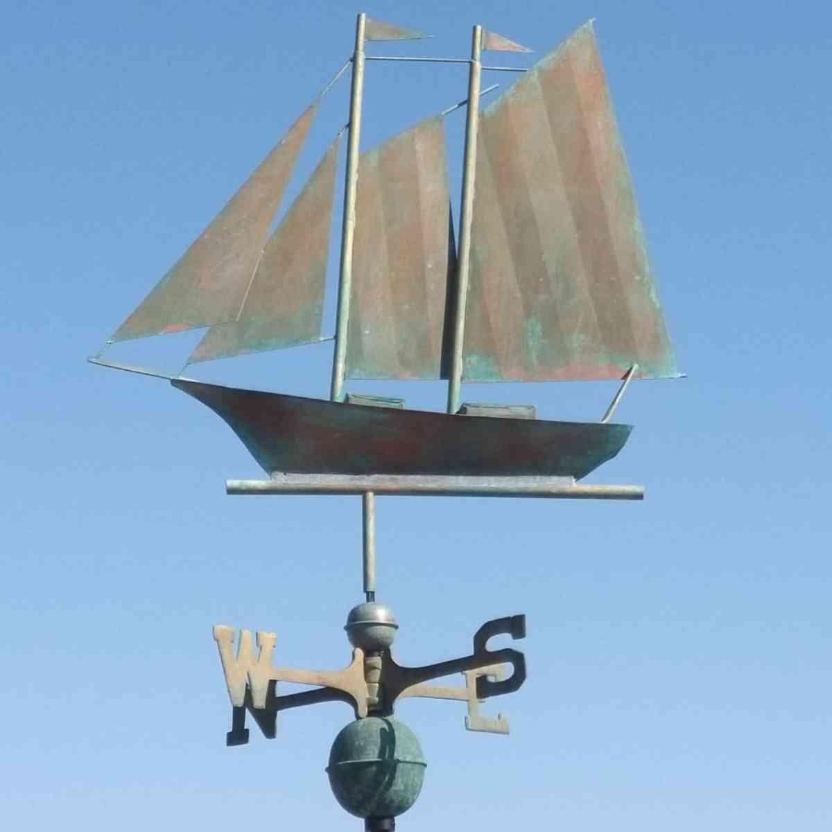 Large verdigris schooner weathervane