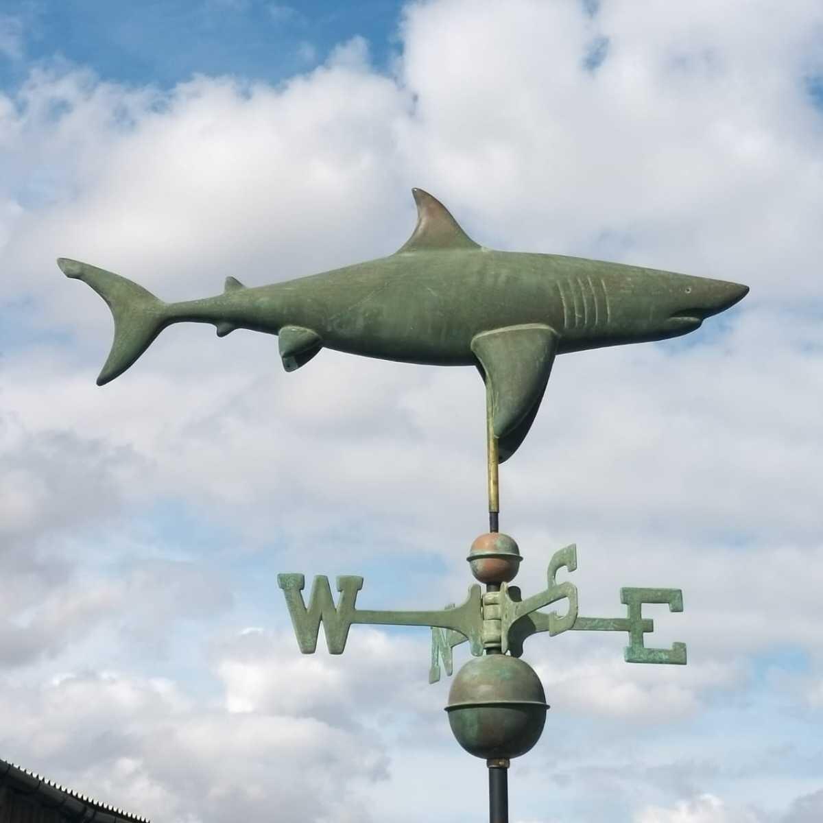 Large verdigris shark weathervane