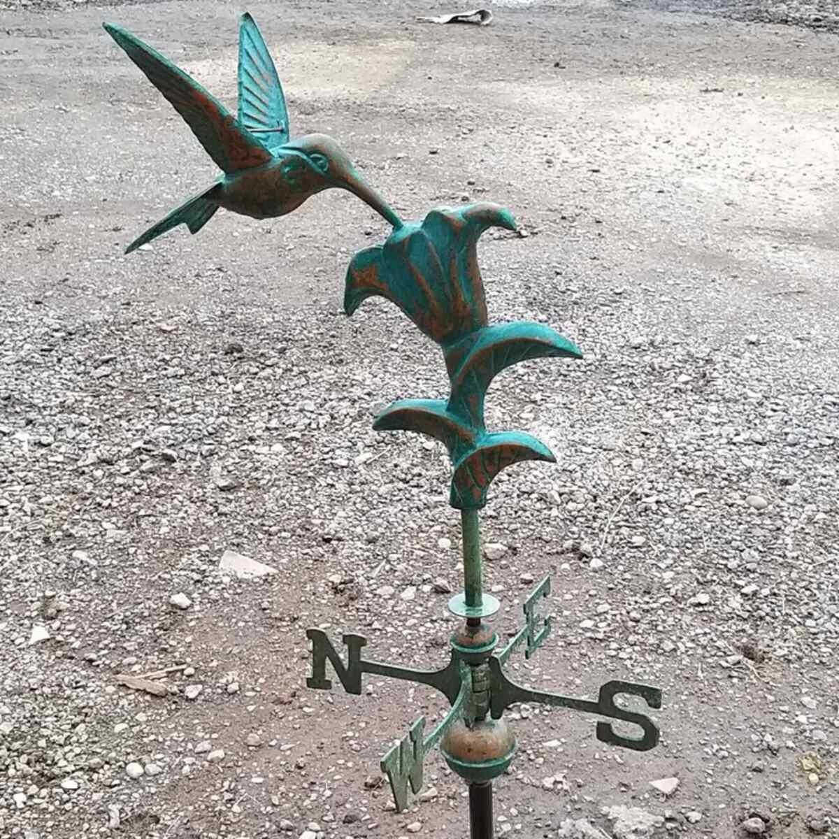 Medium aged copper hummingbird weathervane