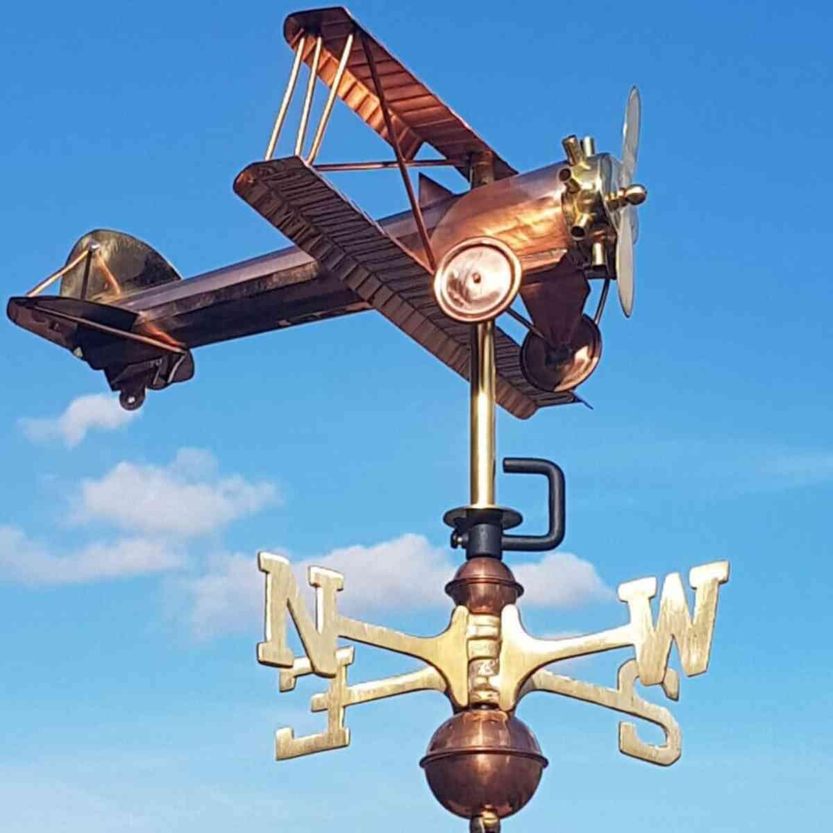 Medium copper biplane weathervane