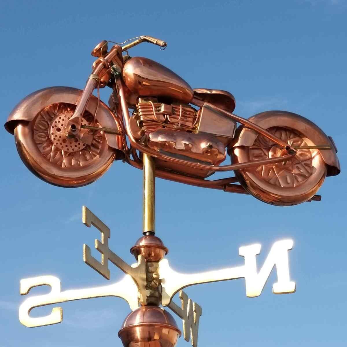Medium copper motorcycle weathervane