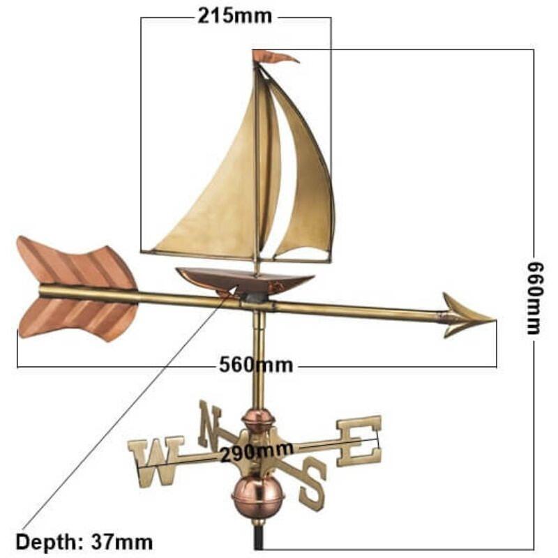 Medium copper sailboat weathervane