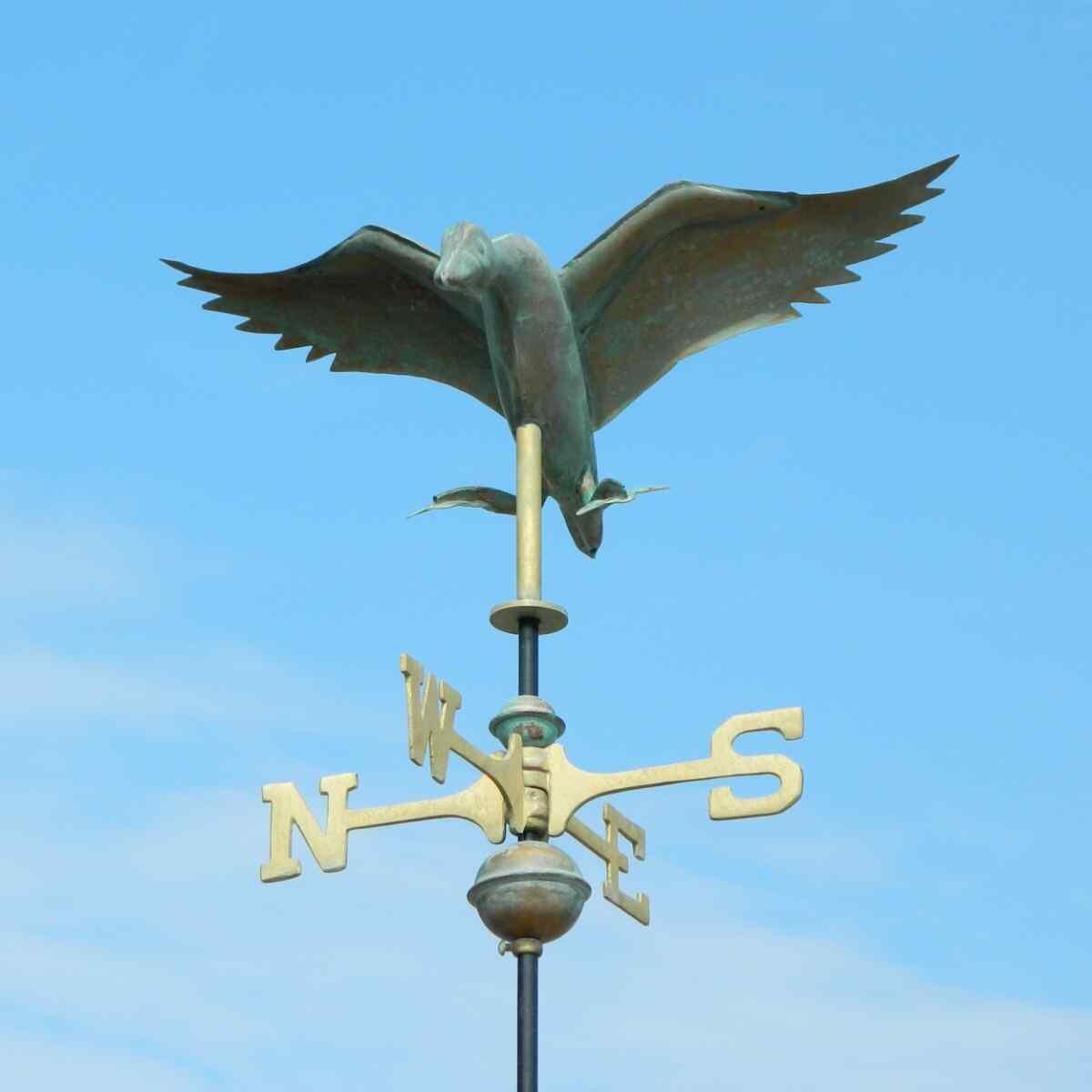 Medium genuine copper vintage aged verdigris landing duck weathervane