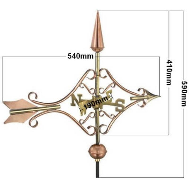 Medium traditional pure copper verdigris victorian arrow weathervane